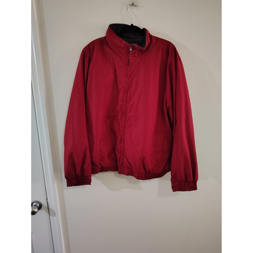 George Mens Red Fleece Lined Windbreaker Jacket Full Zip Mock Neck XL 46-48